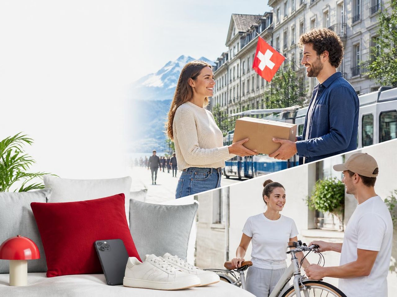 Menschen in der Schweiz übergeben und versenden gebrauchte Artikel wie Velo, Möbel und Elektronik – Symbolbild für den Marktplatz swissmarket24.